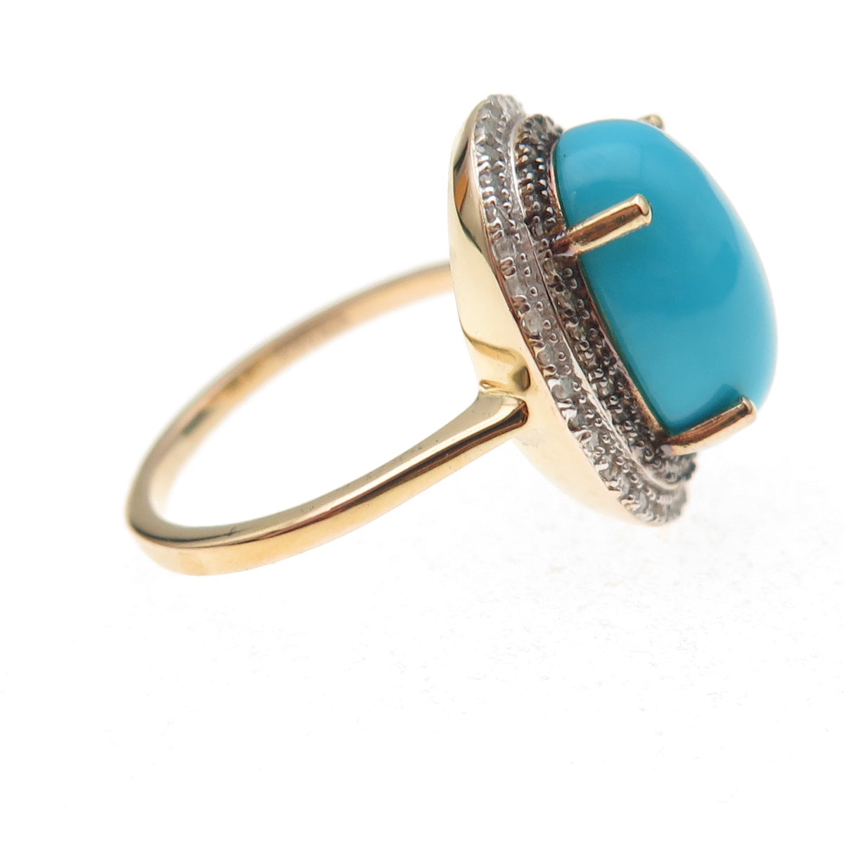 D'Joy 925 Sterling Gold Plated White & Smoky Diamond Turquoise Ring Size 8.25