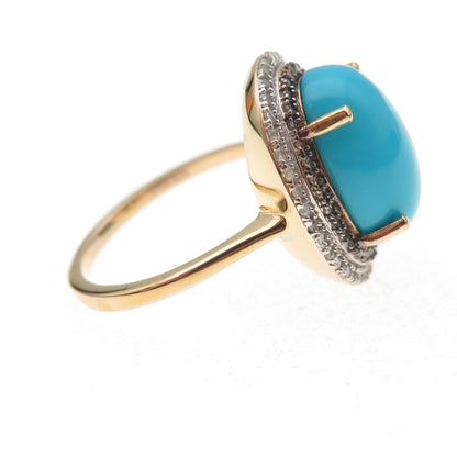 D'Joy 925 Sterling Gold Plated White & Smoky Diamond Turquoise Ring Size 8.25