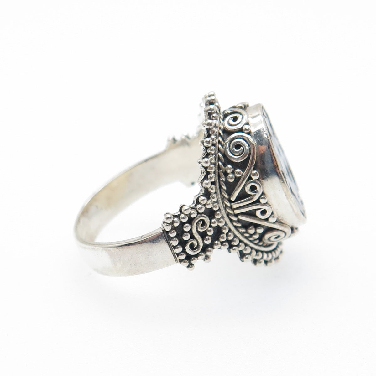 SAMUEL BENHAM Sterling Silver Vintage Real Diamond Inlay Granulated Ring Size 6