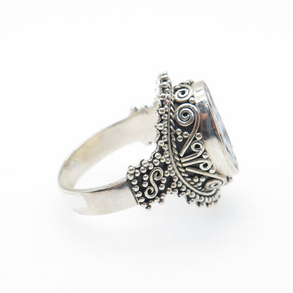 SAMUEL BENHAM Sterling Silver Vintage Real Diamond Inlay Granulated Ring Size 6