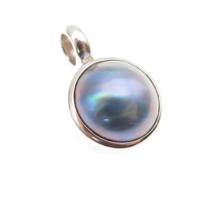 925 Sterling Silver Vintage Real Tahitian Blue Pearl Charm Pendant