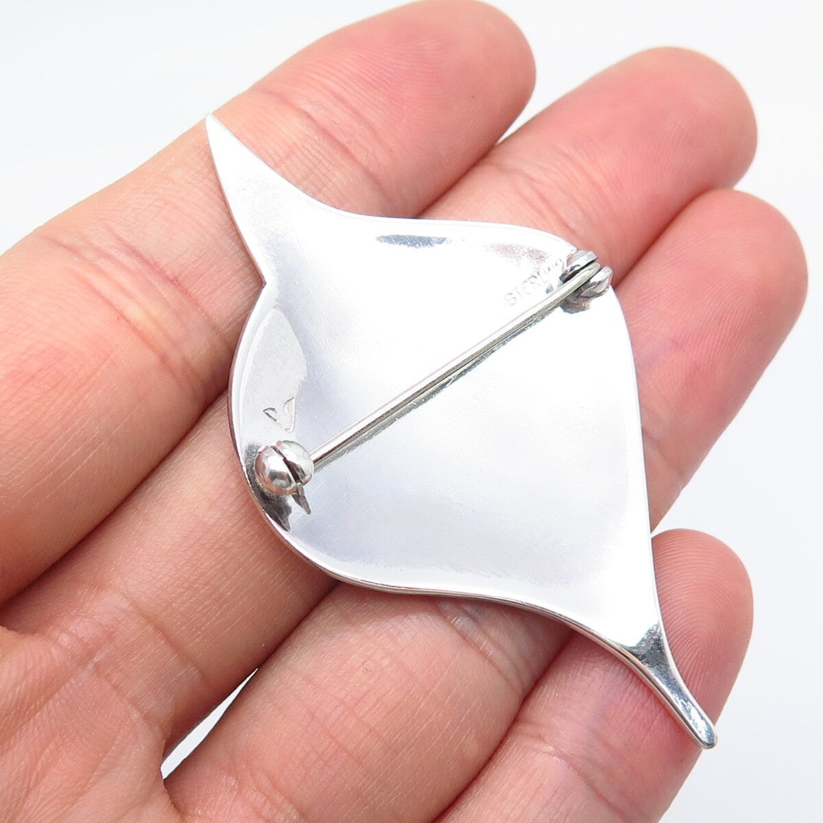 925 Sterling Silver Vintage Wood Modernist Pin Brooch