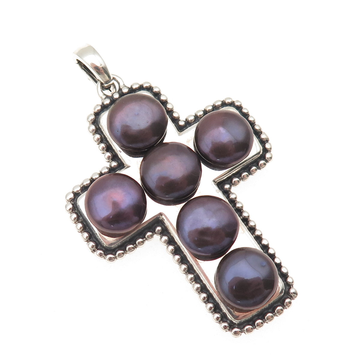 Honora 925 Sterling Silver Vintage Real Tahitian Pearl Cross Oxidized Pendant