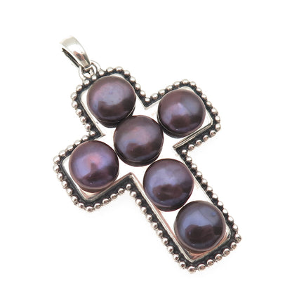 Honora 925 Sterling Silver Vintage Real Tahitian Pearl Cross Oxidized Pendant