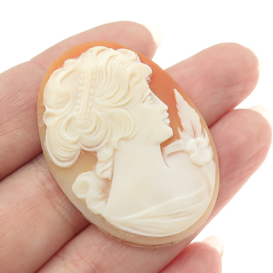 Antique Victorian Real Carved Mother-of-Pearl Floral Lady Cameo