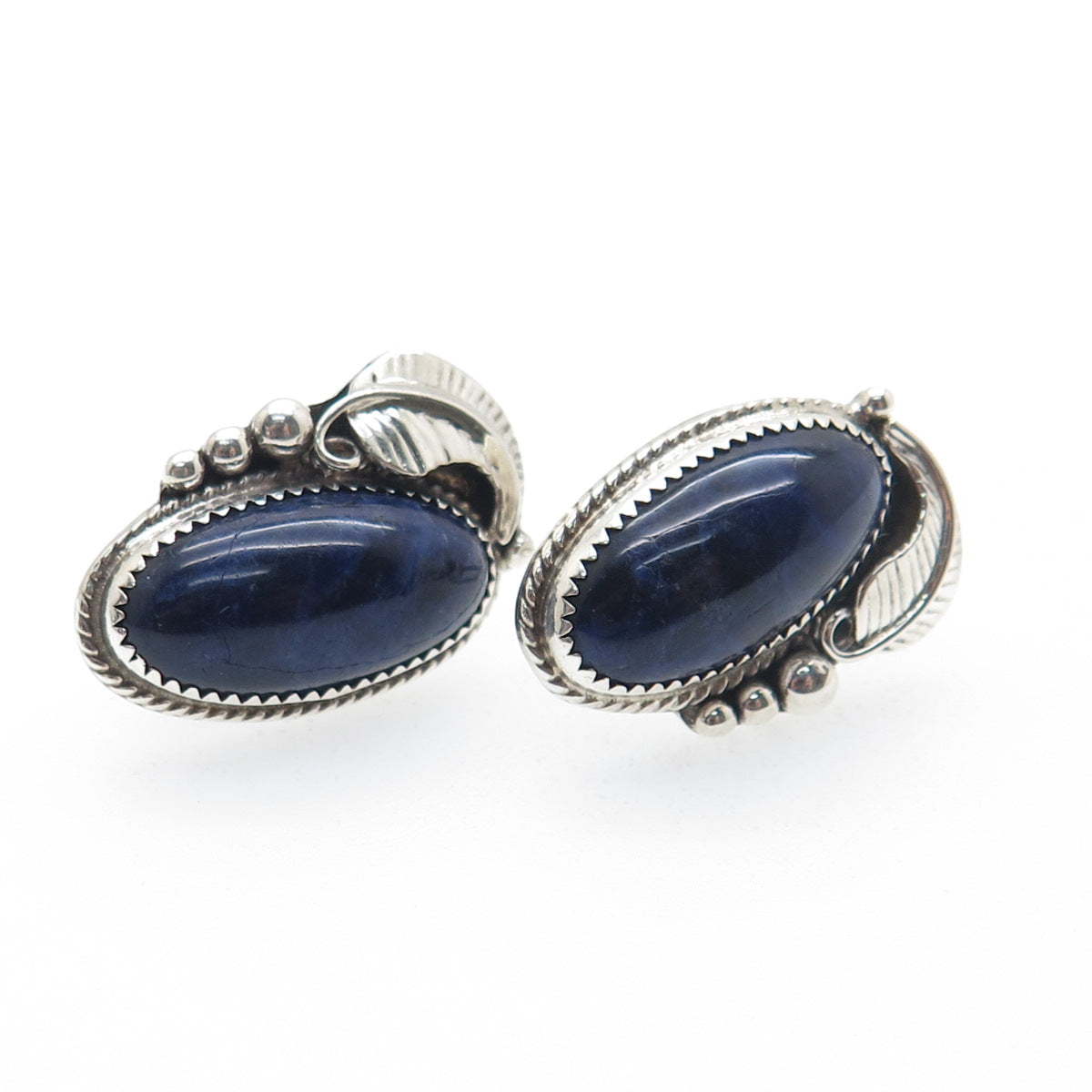 Old Pawn 925 Sterling Silver Vintage Sodalite Floral Tribal Screw Back Earrings