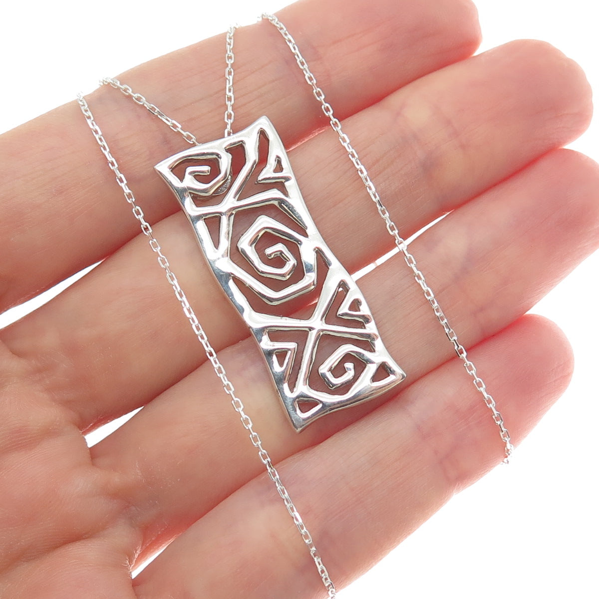 925 Sterling Silver Modernist Spiral Bar Cable Chain Necklace 18"