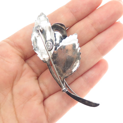 JEWELART 925 Sterling Silver Antique Art Deco Rose Flower Oxidized Pin Brooch