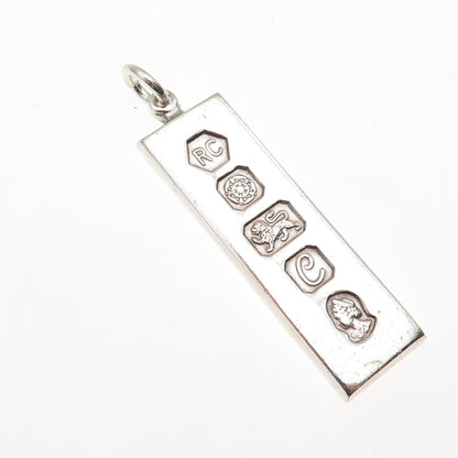 Carr’s of Sheffield 925 Sterling Silver Vintage 1977 Bar Charm Pendant