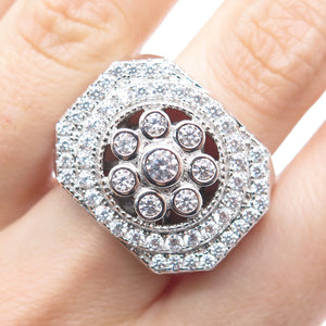 925 Sterling Silver Round-Cut C Z Flower Ring Size 10.5