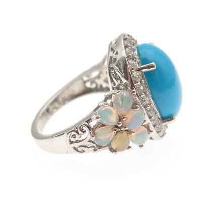 Chuck Clemency 925 Sterling Silver Real Turquoise Opal & White Topaz Ring Size 8