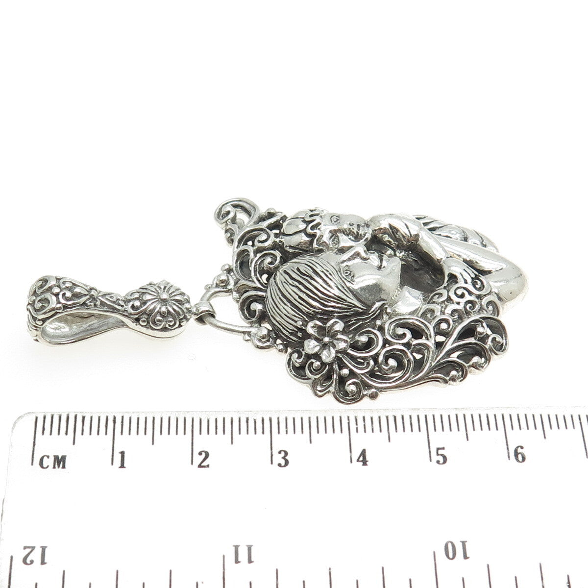 SARDA 925 Sterling Silver Vintage Mom & Child Floral Pendant