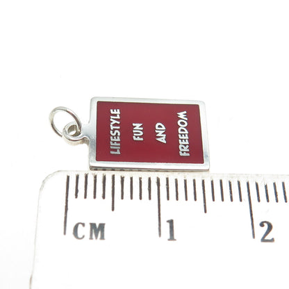 925 Sterling Silver Enamel "Lifestyle Fun & Freedom" Minimalist Charm Pendant