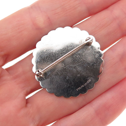 Lamode 925 Sterling Silver Antique Art Deco Engravable Floral Pin Brooch