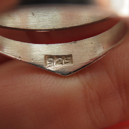 925 Sterling Silver Vintage Modernist 3-Row Ring Size 8.75
