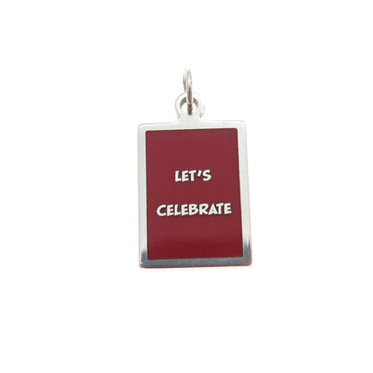 925 Sterling Silver Red Enamel Let's Celebrate Minimalist Charm Pendant