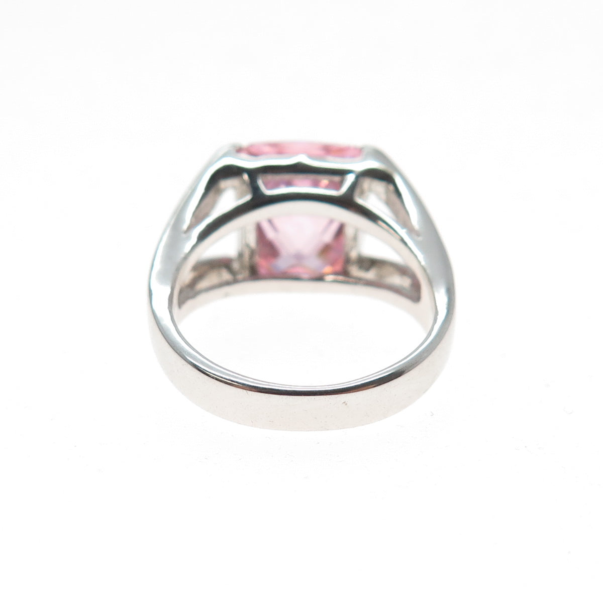 925 Sterling Silver Radiant-Cut Pink C Z Modernist Ring Size 5.25