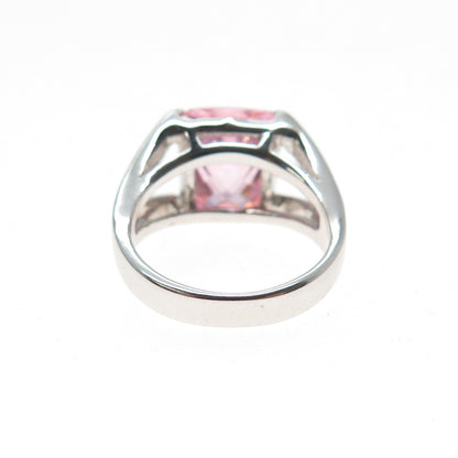 925 Sterling Silver Radiant-Cut Pink C Z Modernist Ring Size 5.25