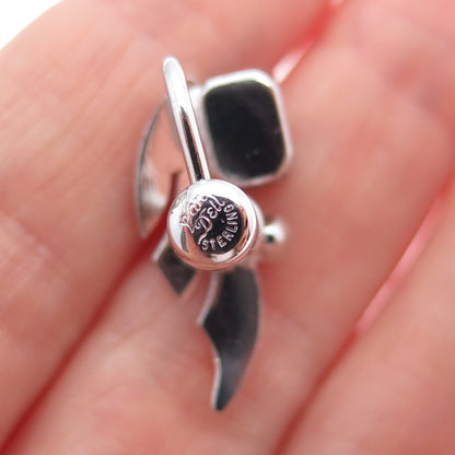 VAN DELL Sterling Silver Antique Art Deco Rhinestone Wing Screw Back Earrings
