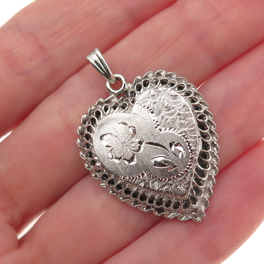 Elco 925 Sterling Silver Vintage Engraved Floral Heart Locket Charm Pendant