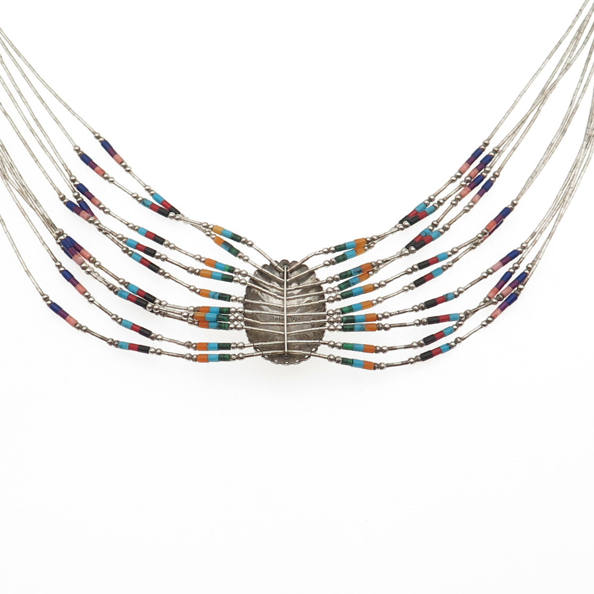 TK Emerson Navajo Old Pawn 925 Sterling Vintage Multi-Gem 10-Strand Necklace 24"