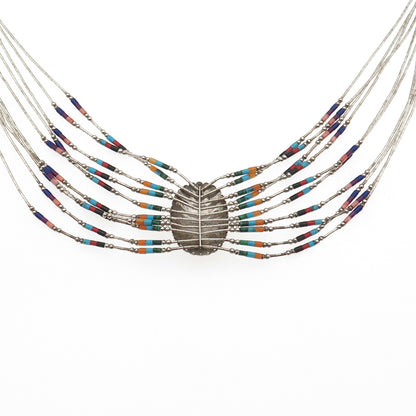 TK Emerson Navajo Old Pawn 925 Sterling Vintage Multi-Gem 10-Strand Necklace 24"
