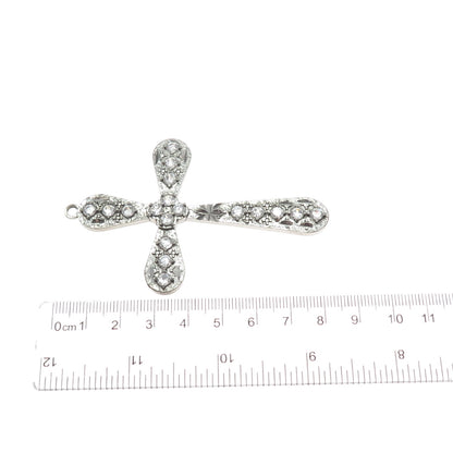 925 Sterling Silver Vintage Round-Cut C Z Cross Oxidized Pendant