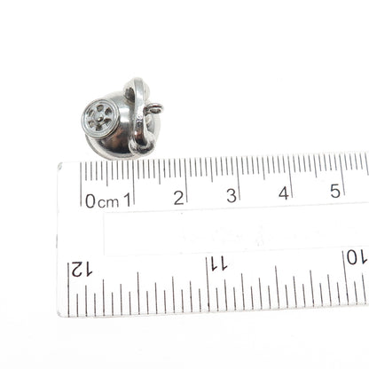 925 Sterling Silver Antique Art Deco Retro Rotary Phone Mini 3D Charm Pendant