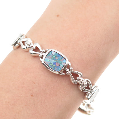 Michelle Albala 925 Sterling Silver Vintage Real Opal Mosaic Bracelet 7.25"