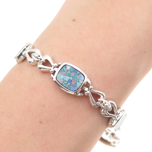 Michelle Albala 925 Sterling Silver Vintage Real Opal Mosaic Bracelet 7.25"