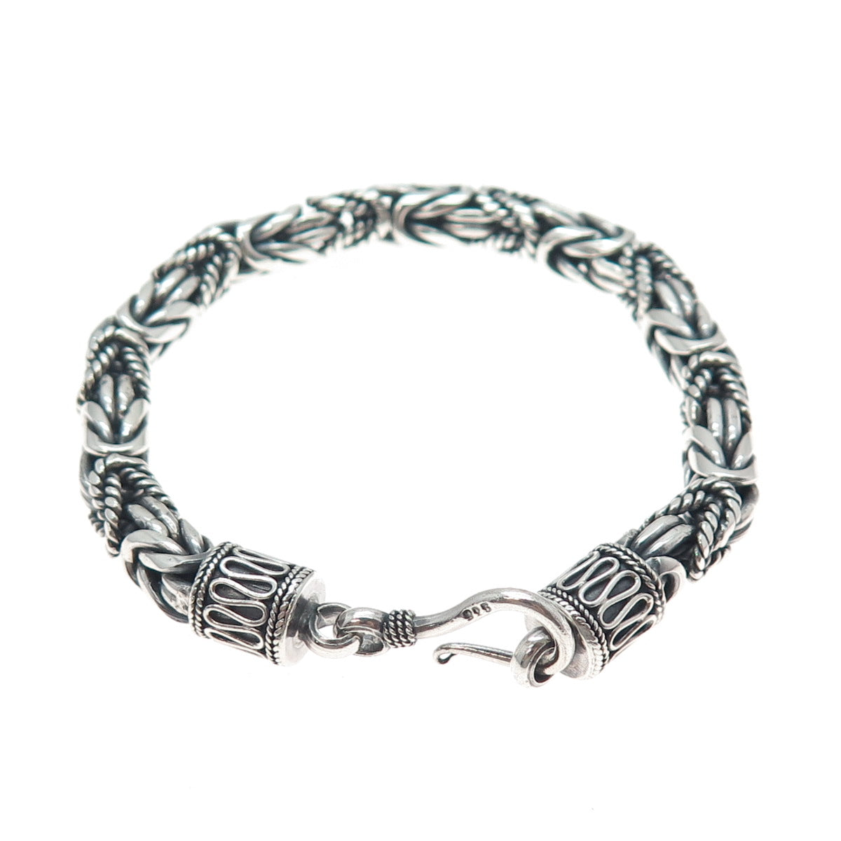 925 Sterling Silver Vintage Byzantine Link Oxidized Bracelet 7.25"