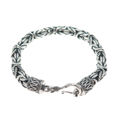 925 Sterling Silver Vintage Byzantine Link Oxidized Bracelet 7.25"