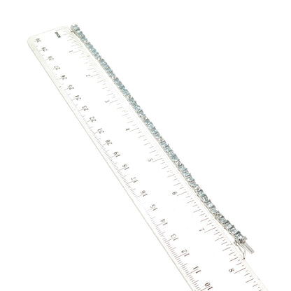 925 Sterling Silver Real Diamond & Princess-Cut Blue Topaz Bracelet 7.25"