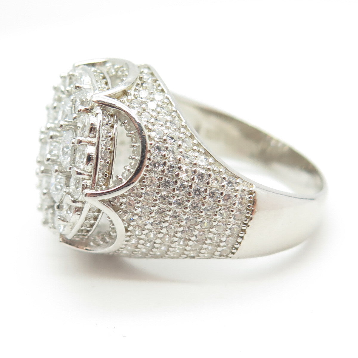 925 Sterling Silver Pave C Z Domed Ring Size 11