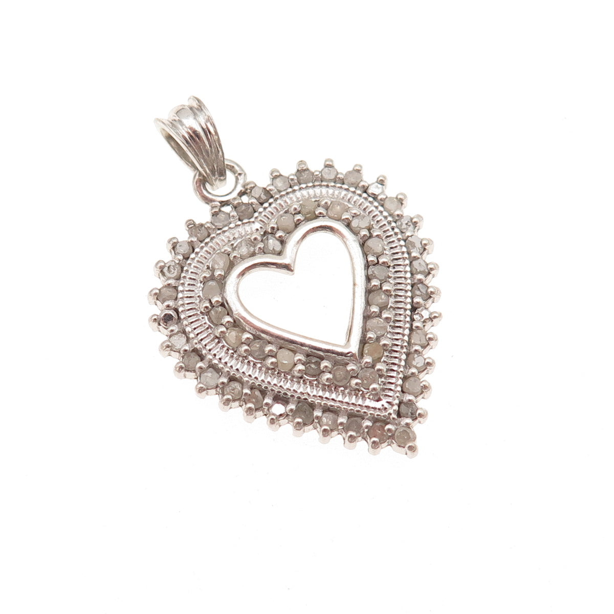 925 Sterling Silver Real Round-Cut Diamond Heart Charm Pendant
