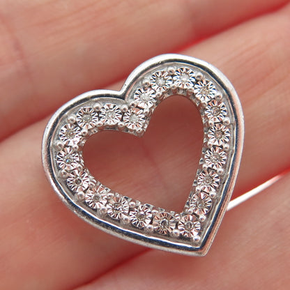 925 Sterling Silver Real Round-Cut Diamond Mom Heart Slide Pendant
