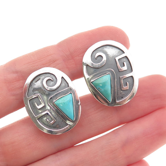 Old Pawn 925 Sterling Silver Vintage Southwestern Turquoise Screw Back Earrings