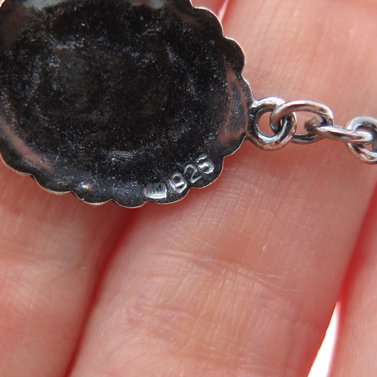 925 Sterling Vintage Turquoise Carnelian Black & Green Onyx MOP Bracelet 6.5"