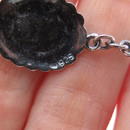 925 Sterling Vintage Turquoise Carnelian Black & Green Onyx MOP Bracelet 6.5"