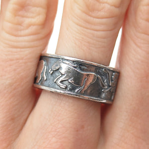 925 Sterling Silver Vintage Mexico Safari Animals Oxidized Band Ring Size 9.75