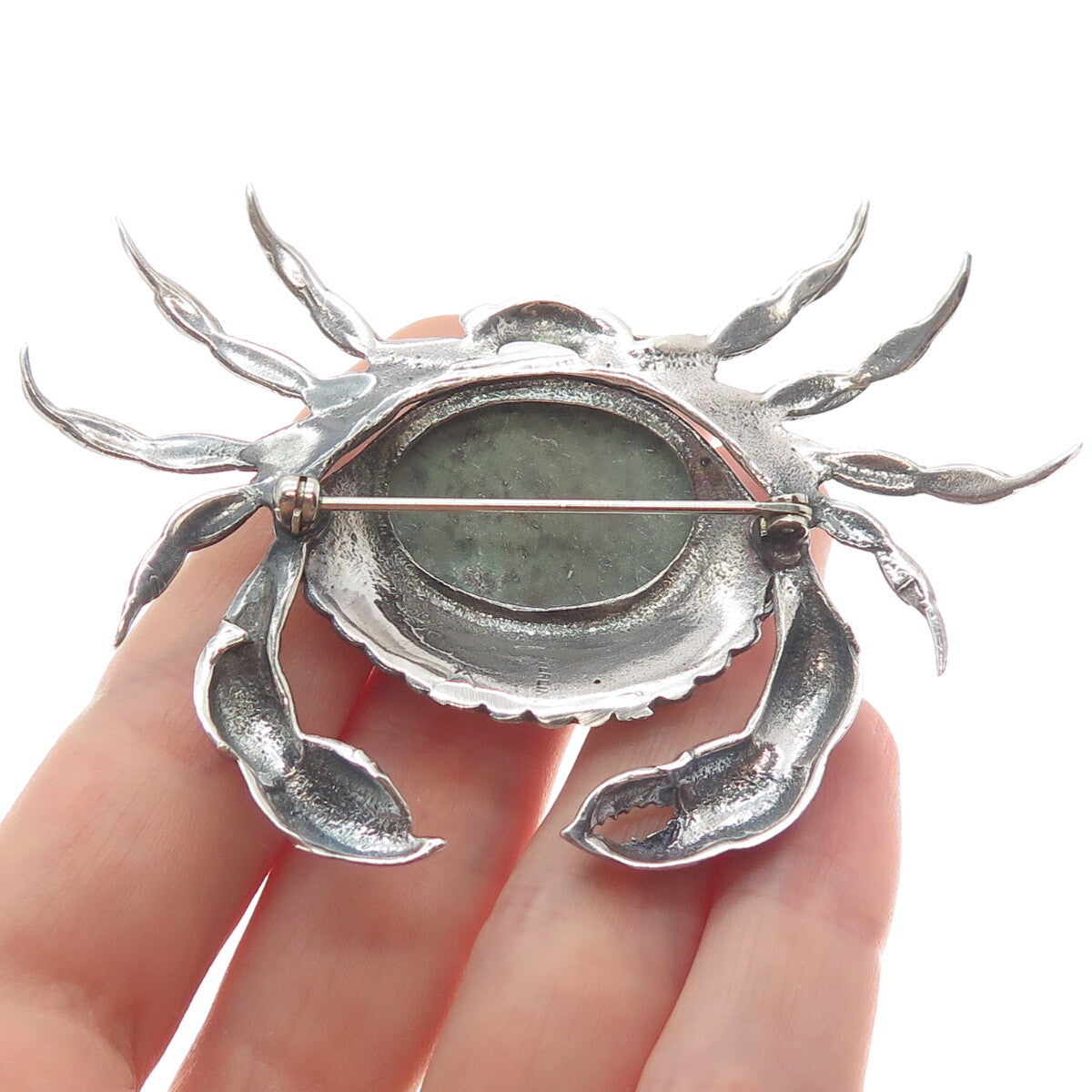 GREAT FALLS METAL WORKS 925 Sterling Silver Vintage Turquoise Gem Crab Brooch