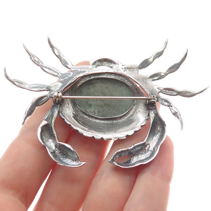 GREAT FALLS METAL WORKS 925 Sterling Silver Vintage Turquoise Gem Crab Brooch