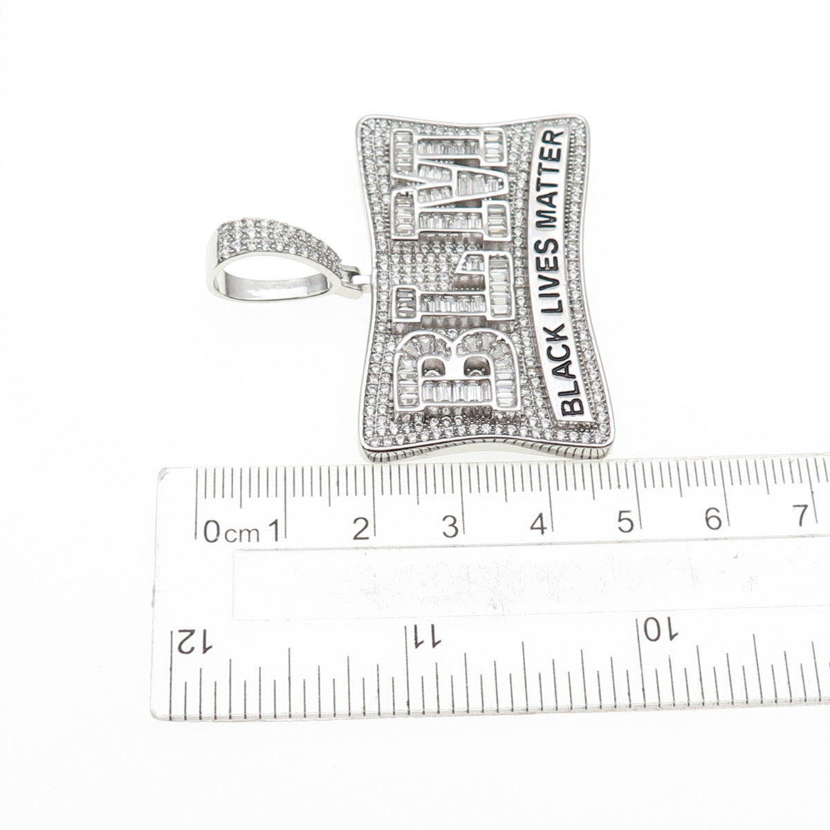 925 Sterling Silver Round & Emerald-Cut C Z Black Lives Matter Pendant