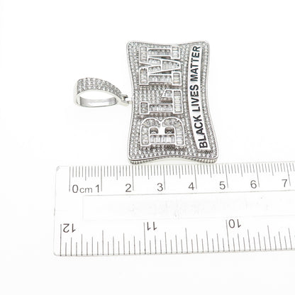 925 Sterling Silver Round & Emerald-Cut C Z Black Lives Matter Pendant