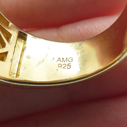 925 Sterling Gold Plated Round-Cut Shaped C Z Cross Signet Wide Ring Size 10.25
