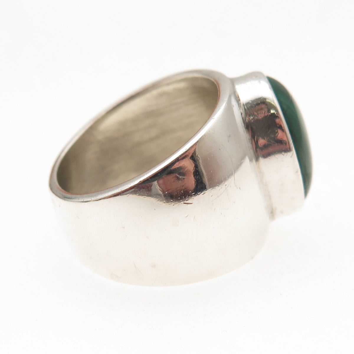 925 Sterling Silver Vintage CII Mexico Real Malachite Modernist Ring Size 6.25