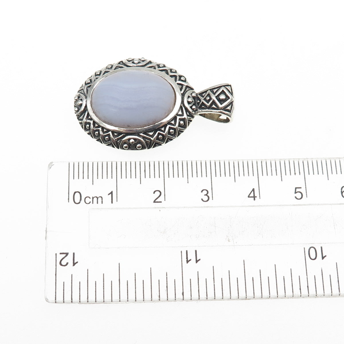 925 Sterling Silver Vintage Real Lace Agate Oxidized Charm Pendant