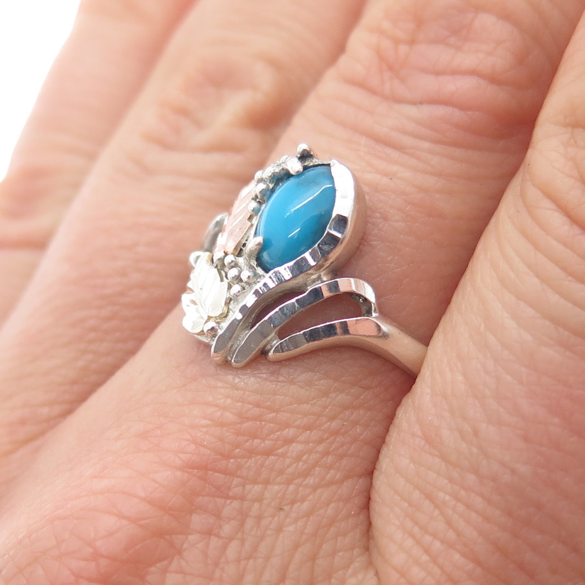 COLEMAN CO. 925 Sterling 12K Rose Yellow Gold Vintage Real Turquoise Ring Size 9