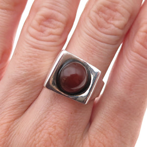 925 Sterling Silver Vintage Real Carnelian Modernist Oxidized Ring Size 7