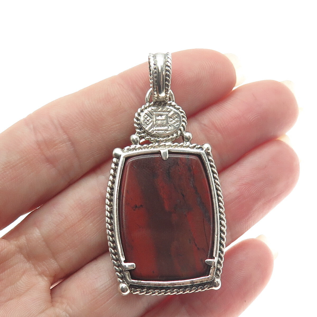 WHITNEY KELLY 925 Sterling Silver Vintage Real Red Jasper & Tourmaline Pendant